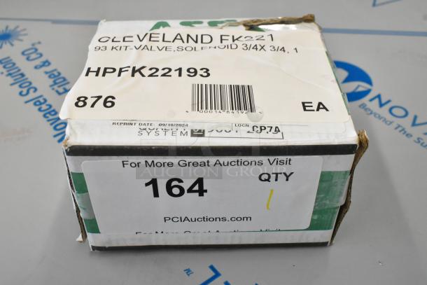 Brand new Cleveland FK22193 solenoid valve kit, 3/4 x 3/4, 120V, in original box with visible wear. Model: HPFK22193.