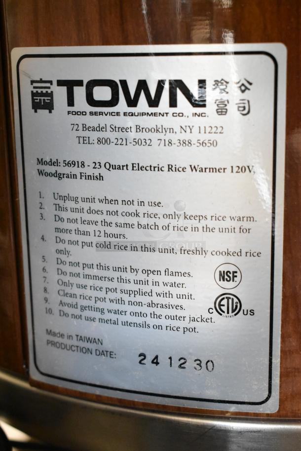 BRAND NEW SCRATCH AND DENT 2024 Town 56918 92 Cup Commercial Rice Warmer, woodgrain finish, 120V, 1 Phase.