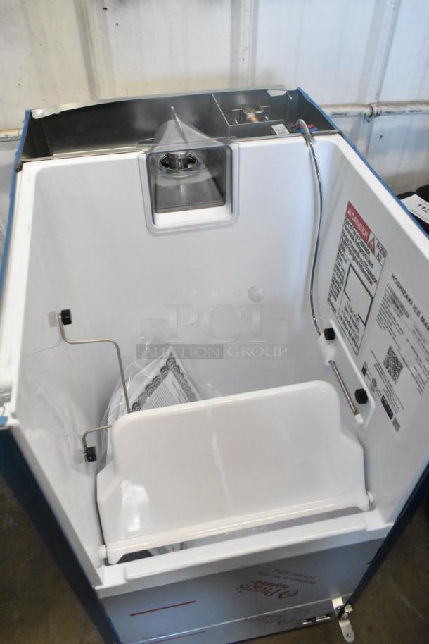 BRAND NEW 2025 Hoshizaki C-80BAK-AD stainless steel ice machine, ADA compliant, with 27 lb. bin, 92 lb. capacity, and visible labels.