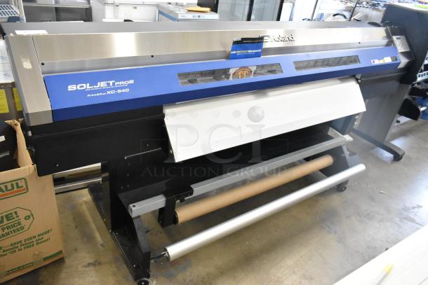 Soljet Pro III XC-540 large format printer on casters, 100-120V, 1 phase, floor style, used condition, with visible branding.