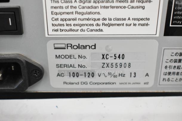 Roland Soljet Pro III XC-540 large format printer on casters, Model No. XC-540, Serial No. ZX55908, 100-120V, 1 Phase.
