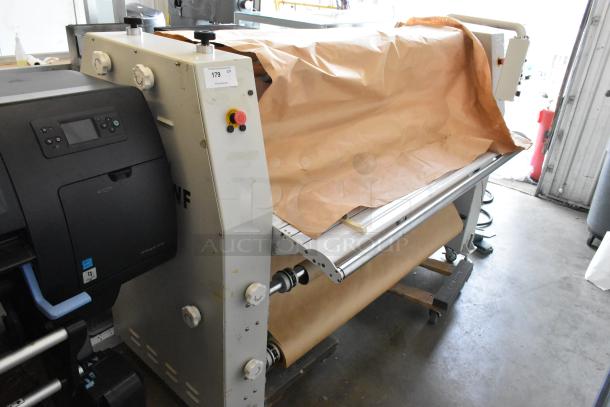 GBC GBC3064WF large format printer, floor style, 220 volts, 1 phase, shown covered in paper, in good condition.