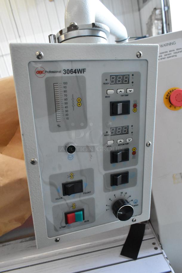 GBC 3064WF large format floor printer control panel, showing digital displays and control knobs. 220V, 1 Phase.