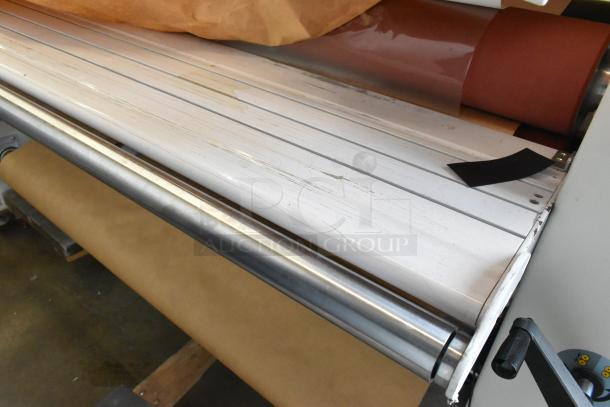 GBC GBC3064WF floor style large format printer, 220V, 1 phase. Visible wear on surface. Includes rollers and manual controls.