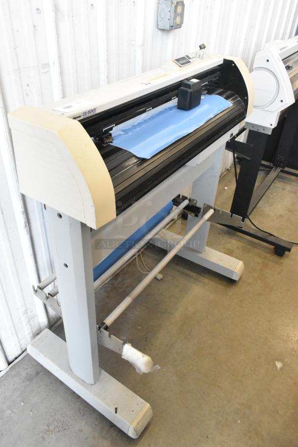 Mimaki CG-60EX Cutting Plotter, 120V, 1 Phase, showing blue material loaded, in good condition.