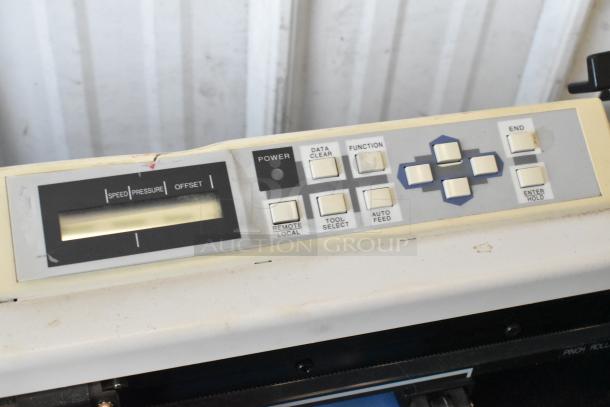 Mimaki CG-60EX Cutting Plotter control panel showing buttons and display. 120V, 1 Phase. Good condition.