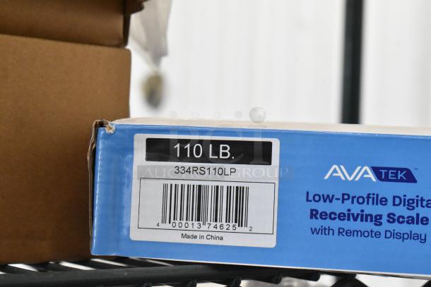 AvaTek 334RS110LP 110 lb. Low-Profile Digital Receiving Scale, brand new, with remote display, box label visible.