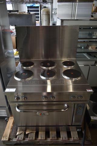BRAND NEW SCRATCH AND DENT! 2024 Cooking Performance Group 351ER36SD  ER36-240-1 Stainless Steel Commercial 36" 6-Burner Electric Range with Standard Oven, Over Shelf and Back Splash. 240 Volts, 1 Phase