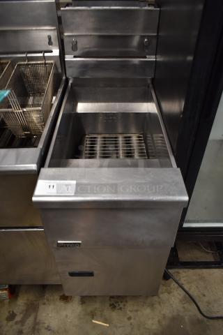 Pitco Frialator SG14 Stainless Steel Commercial Floor Style Natural Gas Powered Deep Fat Fryer. 110,000 BTU.