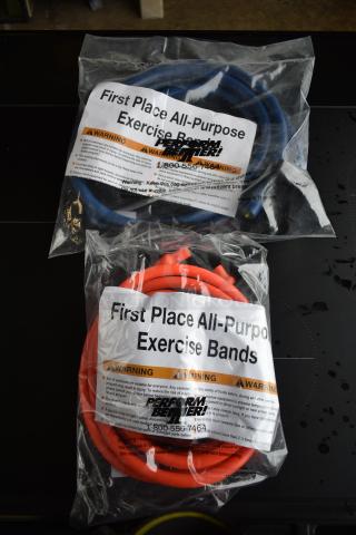 2 BRAND NEW! All Purpose Exercise Bands; Extra Heavy Blue and Medium Orange. 2 Times Your Bid!