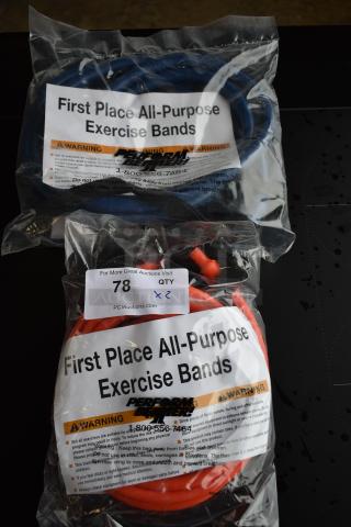 2 BRAND NEW! All Purpose Exercise Bands; Extra Heavy Blue and Medium Orange. 2 Times Your Bid!