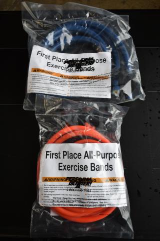 2 BRAND NEW! All Purpose Exercise Bands; Extra Heavy Blue and Medium Orange. 2 Times Your Bid!