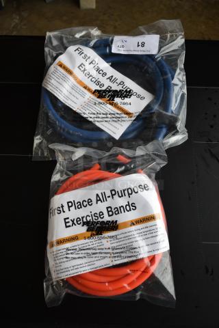 2 BRAND NEW! All Purpose Exercise Bands; Extra Heavy Blue and Medium Orange. 2 Times Your Bid!