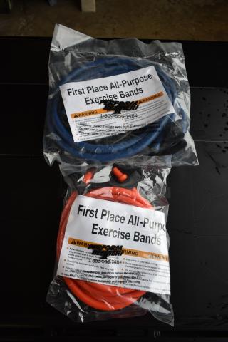 2 BRAND NEW! All Purpose Exercise Bands; Extra Heavy Blue and Medium Orange. 2 Times Your Bid!