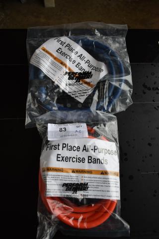 2 BRAND NEW! All Purpose Exercise Bands; Extra Heavy Blue and Medium Orange. 2 Times Your Bid!