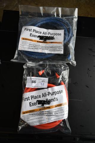 2 BRAND NEW! All Purpose Exercise Bands; Extra Heavy Blue and Medium Orange. 2 Times Your Bid!