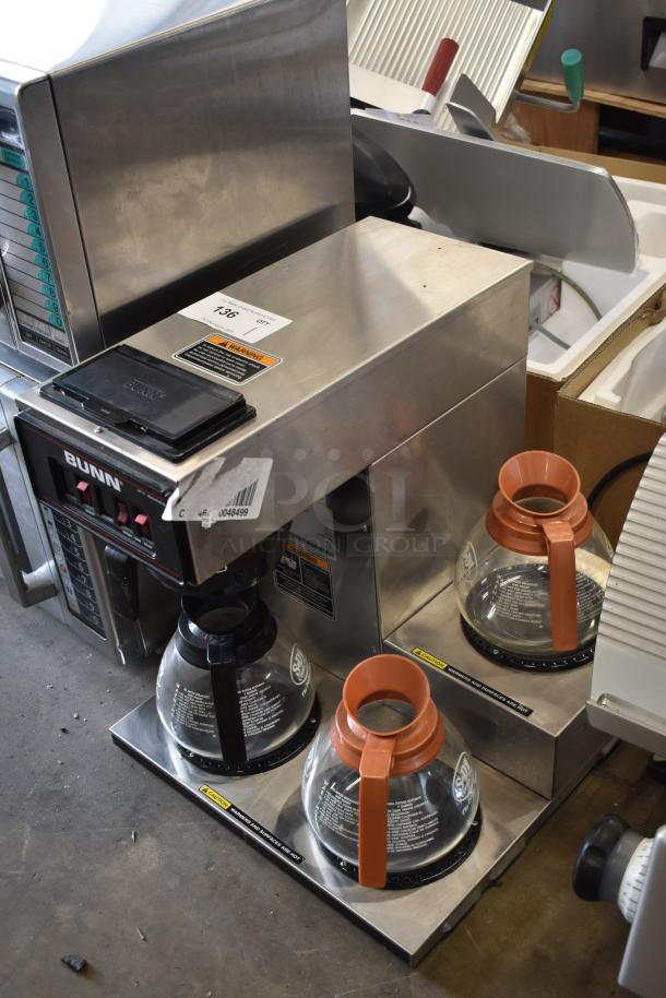 Bunn VP17-3 Stainless Steel Commercial Countertop 3 Burner Coffee Machine w/ 3 Coffee Pots and Poly Brew Basket. 120 Volts, 1 Phase. - Image 2 of 7