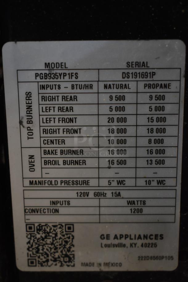 General Electric GE PGB935YP1FS Stainless Steel Natural or Propane Gas Powered 4 Burner Range w/ Convection Oven. - Image 10 of 12