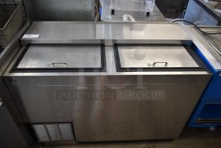 Glastender ST48-SFG Stainless Steel Commercial Bottle Back Bar Cooler w/ 2 Sliding Lids. 115 Volts, 1 Phase.