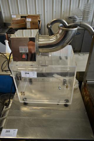 ZY-SB130 Metal Countertop Electric Snow Cone Machine on Merchandising Case. 110 Volts, 1 Phase.