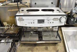 Schaerer Barista Metal Commercial Countertop 2 Group Automatic Espresso Machine w/ 1 Portafilter. See Pictures for Screen Damage. 208-240 Volts, 1 Phase.