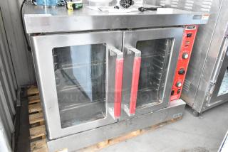 Vulcan Stainless Steel Commercial Full Size Convection Oven w/ View Through Doors, Metal Oven Racks and Thermostatic Controls.