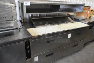 Delfield Stainless Steel Commercial Sandwich Salad Prep Table Bain Marie Mega Top w/ Over Shelf on Commercial Casters. 115 Volts, 1 Phase.