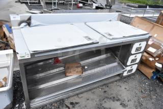 BRAND NEW SCRATCH AND DENT! Regency 600EBTB3072R Regency 30" x 72" 16 Gauge Type 304 Stainless Steel Enclosed Base Sliding Door Table with Drawers and 6" Backsplash