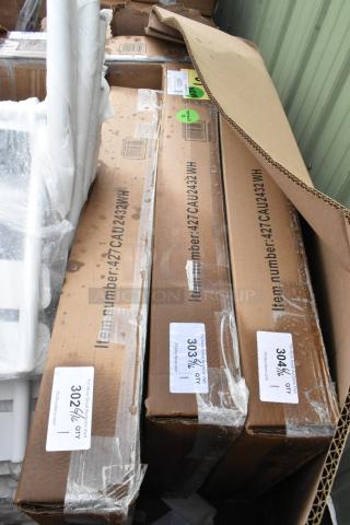 BRAND NEW SCRATCH AND DENT! Lancaster Table & Seating 427CAU2432WH 24" x 32" White Powder-Coated Aluminum Dining Height Outdoor Table with Umbrella Hole