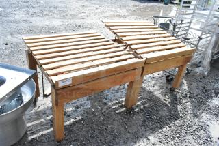 2 Kason Wooden Produce Merchandising Stands on Casters. 2 Times Your Bid!