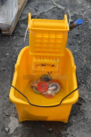 BRAND NEW SCRATCH AND DENT! 274MOPBCKTYE Lavex 35 Qt. Yellow Mop Bucket & Side Press Wringer Combo