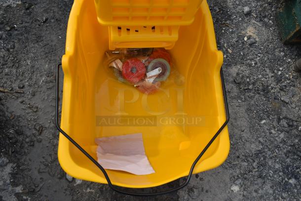 BRAND NEW SCRATCH AND DENT! 274MOPBCKTYE Lavex 35 Qt. Yellow Mop Bucket & Side Press Wringer Combo - Image 7 of 7