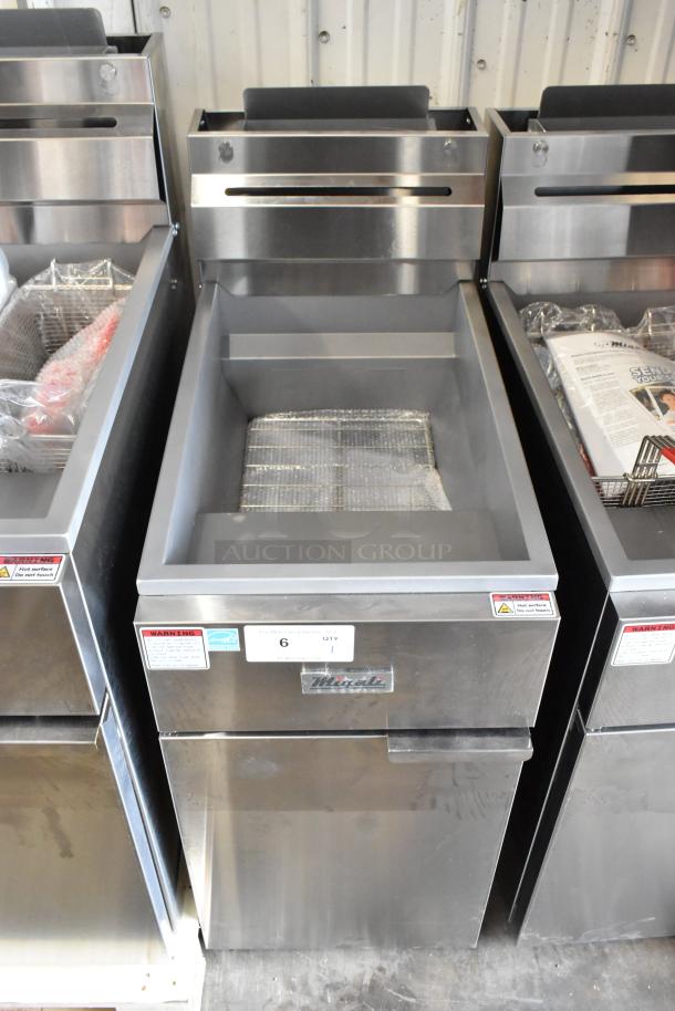 BRAND NEW! 2024 Migali C-F35-NG Stainless Steel Commercial Floor Style Natural Gas Powered Deep Fat Fryer w/ 2 Metal Fry Baskets. 66,000 BTU. Serial C-F35-NG2404130007 - Image 2 of 12