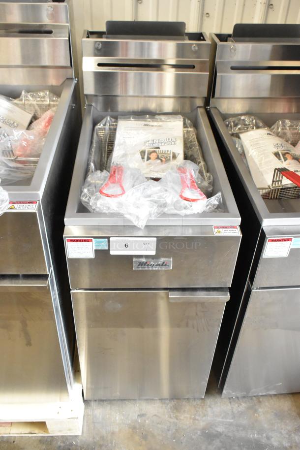 BRAND NEW! 2024 Migali C-F35-NG Stainless Steel Commercial Floor Style Natural Gas Powered Deep Fat Fryer w/ 2 Metal Fry Baskets. 66,000 BTU. Serial C-F35-NG2404130007 - Image 9 of 12