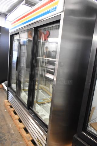 BRAND NEW SCRATCH AND DENT! True GDM-69-LD  Metal Commercial 3 Door Reach In Cooler Merchandiser w/ Poly Coated Racks. 115 Volts, 1 Phase.