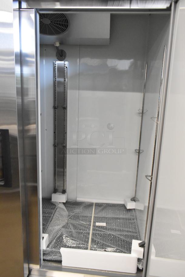 BRAND NEW SCRATCH AND DENT! 2024 Avantco 178A49FHC Stainless Steel Commercial 2 Door Reach In Freezer w/ Poly Coated Racks. 115 Volts, 1 Phase. Tested and Working! - Image 4 of 7