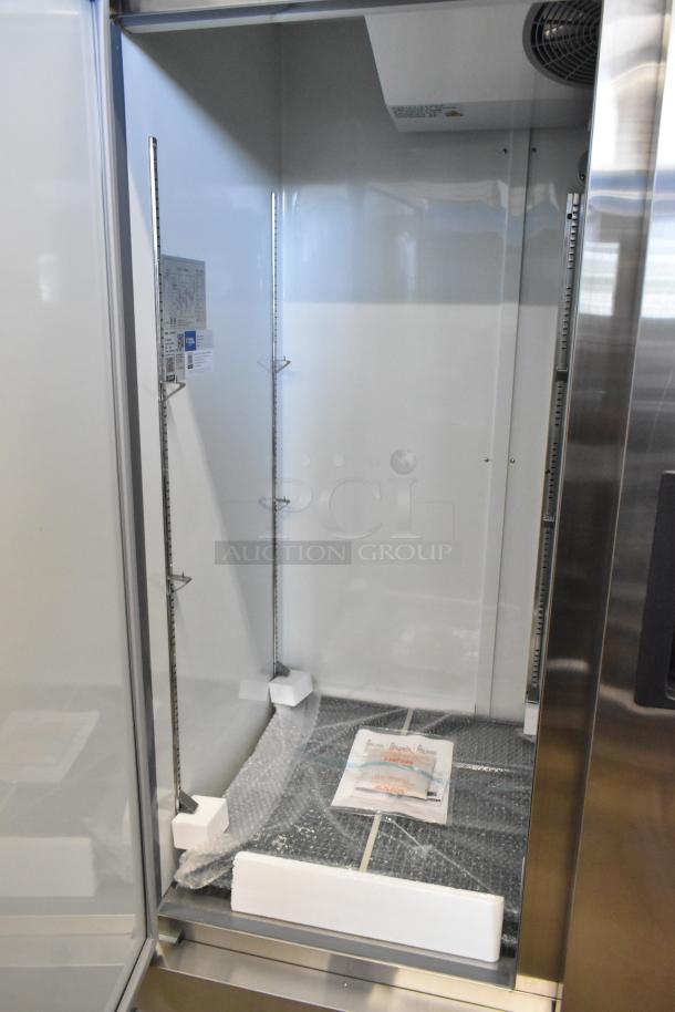 BRAND NEW SCRATCH AND DENT! 2024 Avantco 178A49FHC Stainless Steel Commercial 2 Door Reach In Freezer w/ Poly Coated Racks. 115 Volts, 1 Phase. Tested and Working! - Image 5 of 7