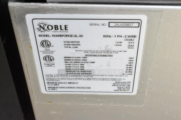 BRAND NEW SCRATCH AND DENT! 2024 Noble WAREFORCE UL-30 Stainless Steel Commercial Undercounter Dishwasher. 115 Volts, 1 Phase. - Image 8 of 8