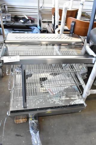 BRAND NEW SCRATCH AND DENT! ServIt 423HDM26SA 26" Self / Full Service 3 Shelf Countertop Heated Display Case with Sliding Doors. See Pictures for Glass Damage. 120 Volts, 1 Phase.