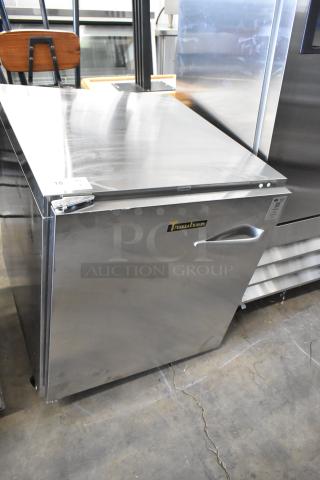 BRAND NEW SCRATCH AND DENT! 2025 Traulsen UHT27-L Stainless Steel Commercial Single Door Undercounter Cooler on Commercial Casters. Missing 1 Casters. 115 Volts, 1 Phase.