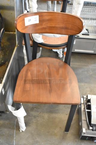 4 BRAND NEW SCRATCH AND DENT! Lancaster Table & Seating Black Metal Dining Height Chair w/ Wooden Back Rest and Seat. 4 Times Your Bid!