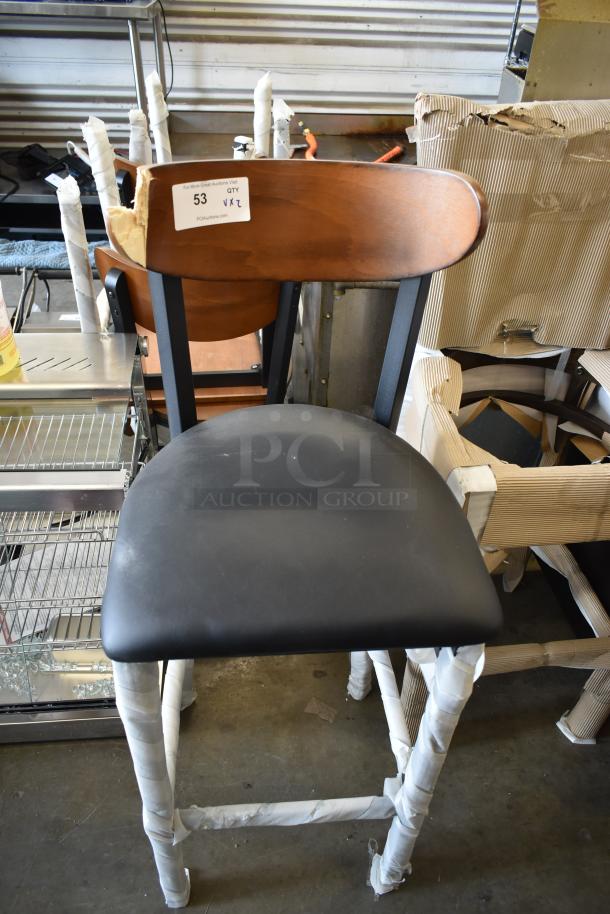 2 BRAND NEW SCRATCH AND DENT! Items; Bar Height Chair; 1 w/ Wooden Back Rest and Black Seat Cushion. 2 Times Your Bid! - Image 1 of 6