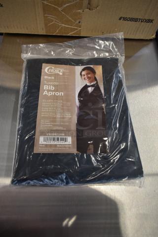 BRAND NEW SCRATCH AND DENT! Box of 25 160BIBTUXBK Choice Black Adjustable Tuxedo Apron with 2 Pockets - 32" x 29"
