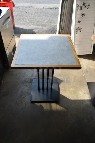 6 Gray Dining Height Table w/ Wood Pattern Rim on Metal Table Base. 6 Times Your Bid!