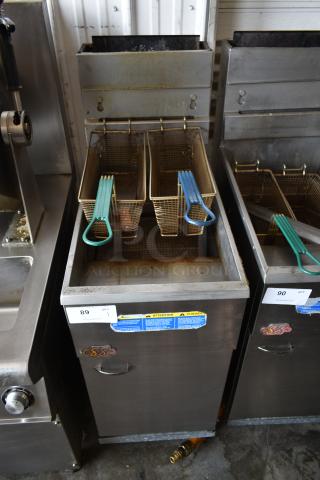 2019 Pitco Frialator 40D Stainless Steel Commercial Floor Style Natural Gas Powered Deep Fat Fryer w/ 2 Metal Fry Baskets. 107,000 BTU.