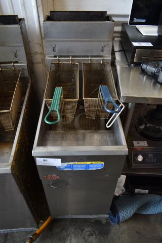2019 Pitco Frialator 40D Stainless Steel Commercial Floor Style Natural Gas Powered Deep Fat Fryer w/ 2 Metal Fry Baskets. 107,000 BTU.