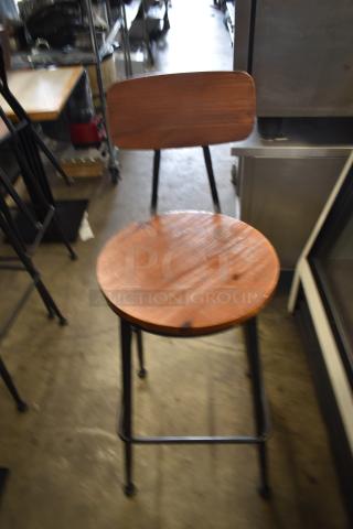 4 Black Metal Bar Height Chair w/ Wooden Back Rest and Seat. 4 Times Your Bid!