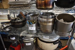 ALL ONE MONEY! Tier Lot of Various Items Including Metal Cylindrical Bins, Metal Bowls and Skillets