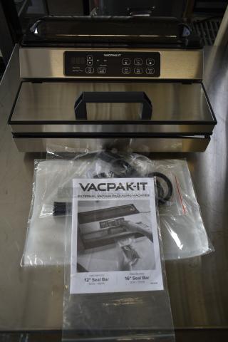 BRAND NEW SCRATCH AND DENT! VacPak-It Stainless Steel Countertop External Vacuum Packaging Machine. 120 Volts, 1 Phase. Tested and Working!