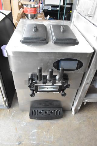 Vevor YKF-826T Stainless Steel Commercial Countertop 2 Flavor w/ Twist Soft Serve Ice Cream Machine. 110 Volts, 1 Phase. - Item #1190899